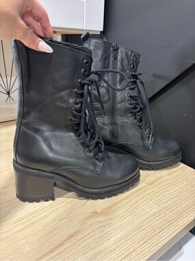 Black Lace-Up Chunky Heel Combat Boots - Women